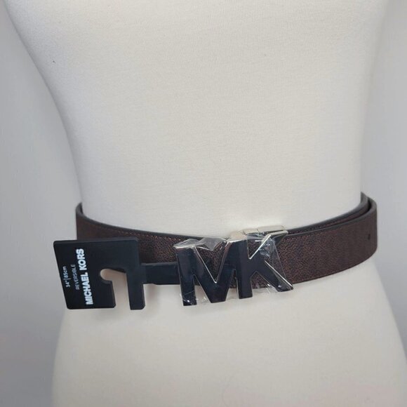 Michael Kors Signature Belt, Reversible Logo Brown/Plain Brown Size 34 or M - Picture 2 of 16